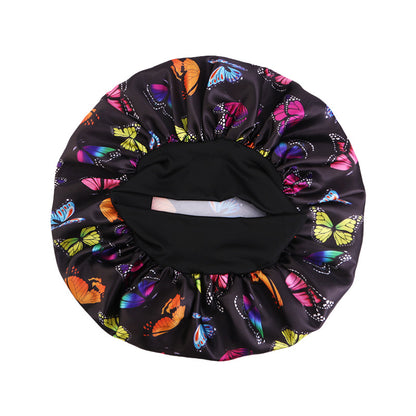 New Butterfly Print Elastic Sleep Cap, Satin Nursing Cap, Head Wrap Hat, Cross-Border Hat Jdb-301A-6