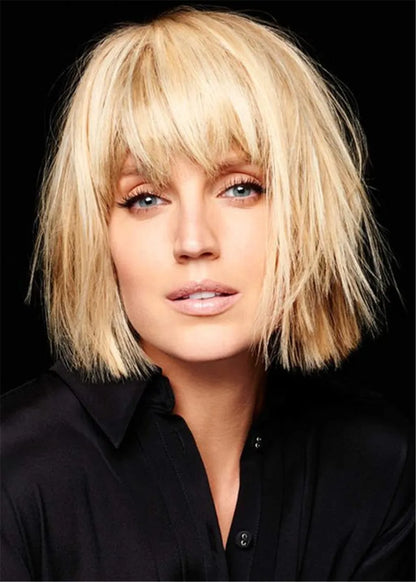 Medium Hairstyles With Bangs Natural Straight Synthetic Hair Capless Wigs 14Inch