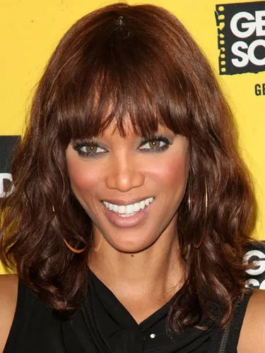Tyra Banks's Medium Wavy Capless Wig 100% Real Human Hair 14 Inches