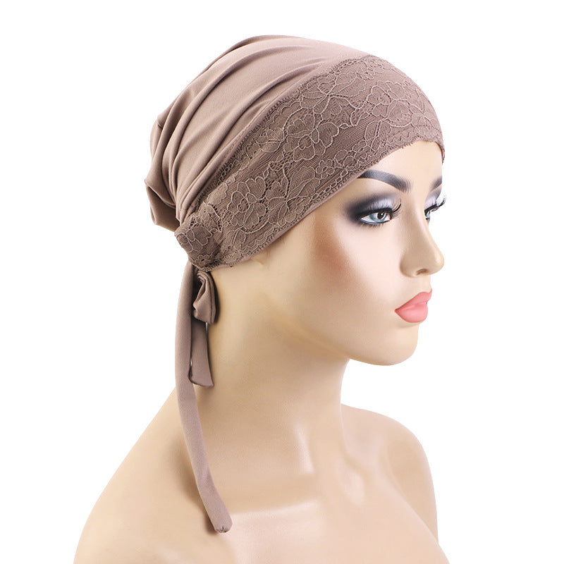 New Lace Accessory Headscarf Hat, Elastic Band Head Wrap Hat, Hair Protection Hat, Cross-Border Hat Jdt-31-1B