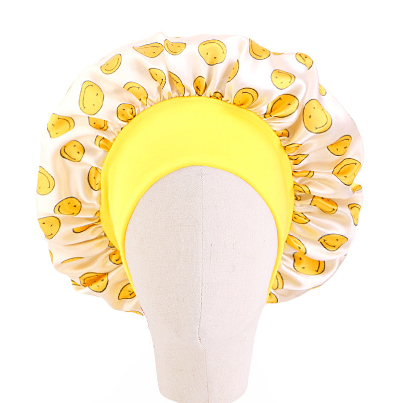 Children's Stretch Wide-brimmed Satin Nightcap Printed Hood JDKB-21A