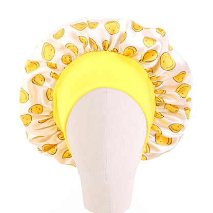 Children's Stretch Wide-brimmed Satin Nightcap Printed Hood JDKB-21A