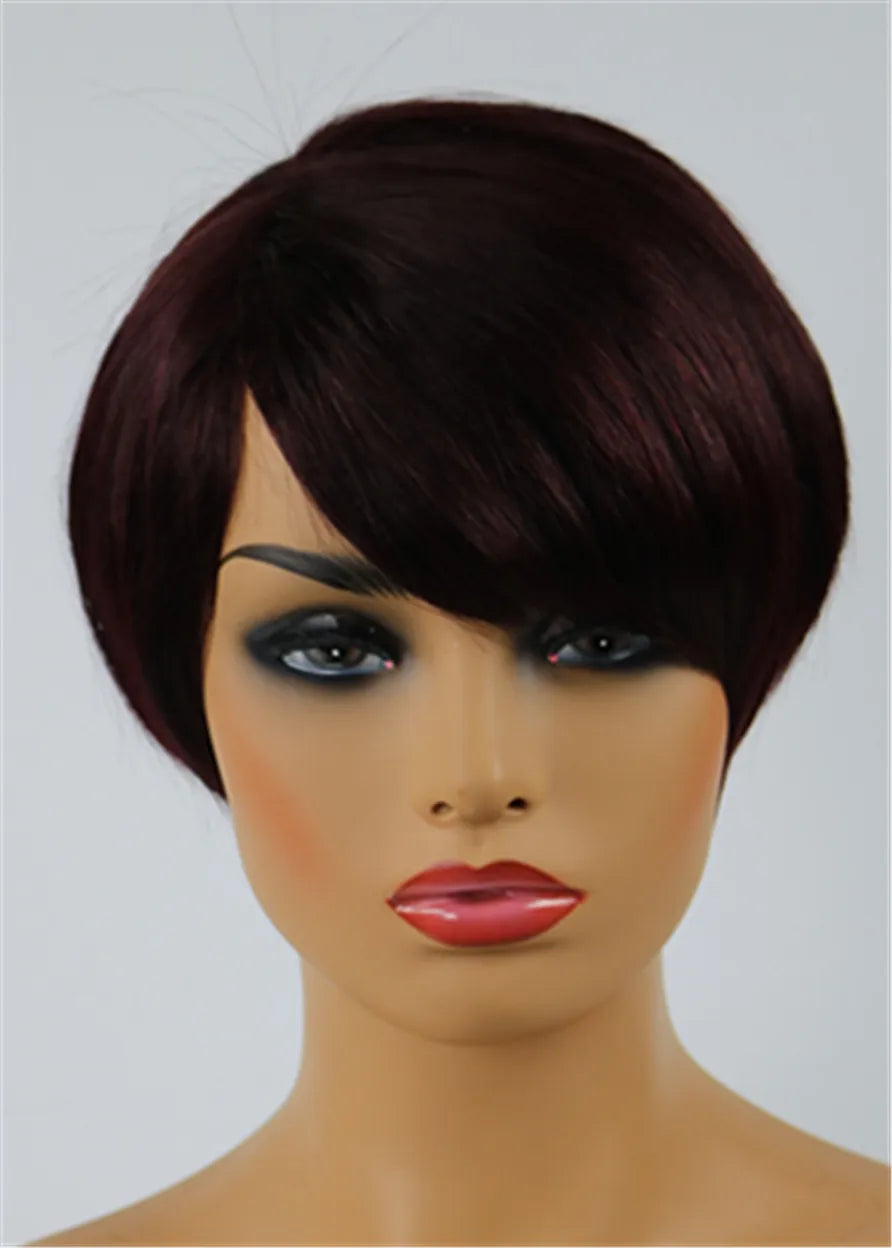 Chic Cheap Celebrity Hairstyle Short Straight Mixed Color Wig 100% Human Hair