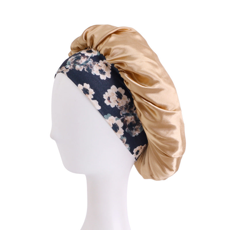 Printed hair band satin round hat nightcap beauty makeup hat headscarf cap JDB-301H