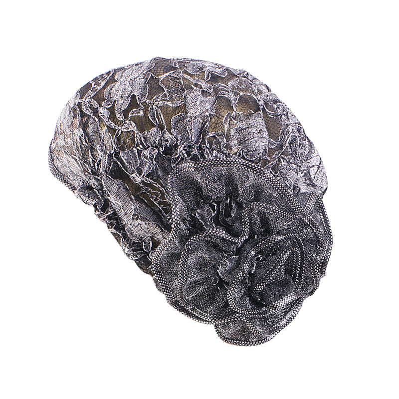 New Breathable Shiny Lace Large Flower Headscarf Hat Versatile Retro Fashion Hat Tjm-202