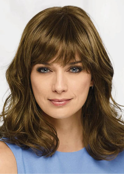 Natural Looking Women's Medium Length Wavy Human Hair Capless Wigs 20Inch