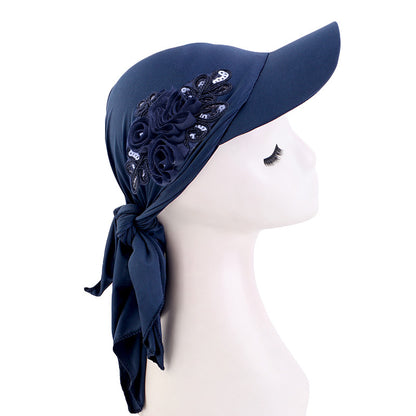 Sequin flower accessories cap brim turf hat sunshade baseball scarf all-in-one hat strap sun hat