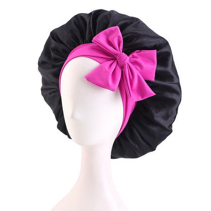 Cross-Border Hat with Two-Tone Adjustable Satin Ribbon, Wide-Brimmed Tie-Knot Headscarf Hat Jdb-527
