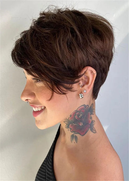 Short Pixie Boy Cut Hairstyles Women's Straight Human Hair Lace Front Wigs 6 Inch