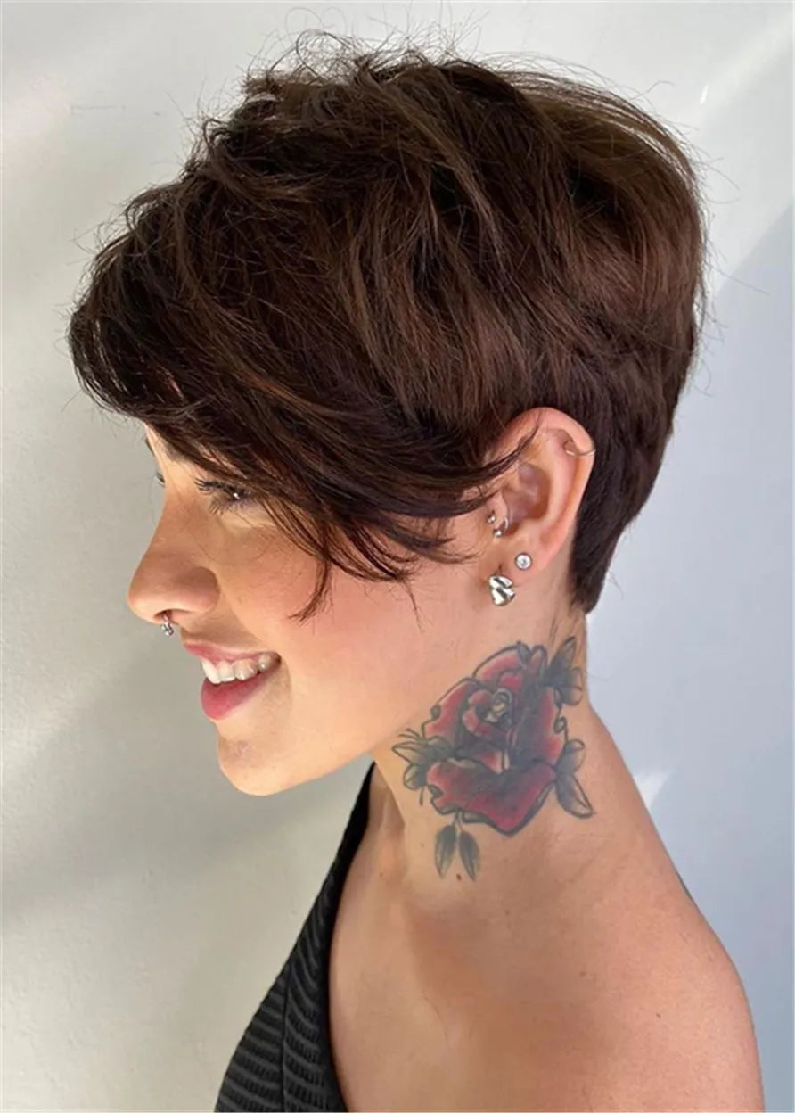 Short Pixie Boy Cut Hairstyles Women's Straight Human Hair Lace Front Wigs 6 Inch