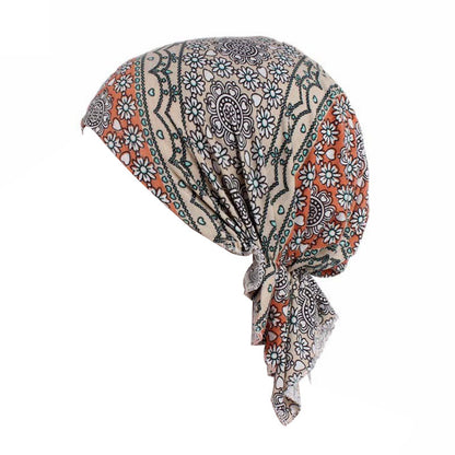 Cross-Border New Women's Cotton Braided Pirate Hat Triangle Turban Hat Printed Turban Hat Chemotherapy Hat
