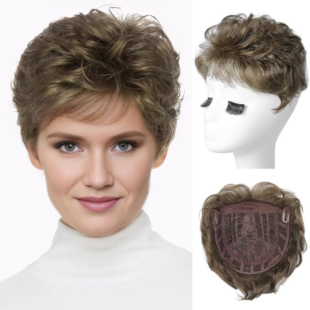Short Wiglet Hair Topper for Women with Thinning Hair Large Coverage Synthetic Top Grey
