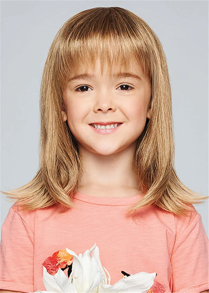 Kids Wig Natural Straight Human Hair With Bangs Child Wig 16 Inches
