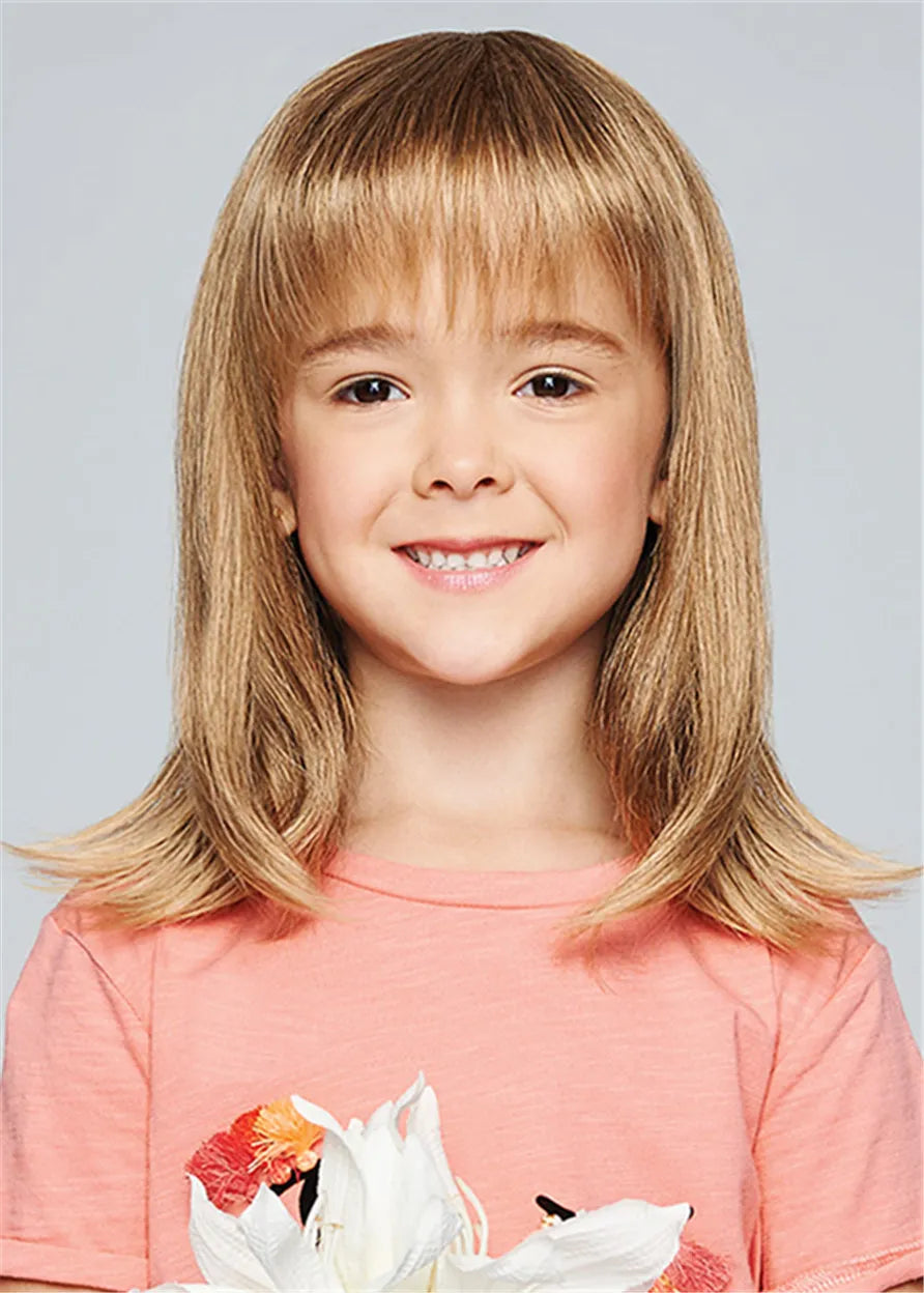 Kids Wig Natural Straight Human Hair With Bangs Child Wig 16 Inches