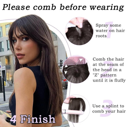 Clip in Bangs 100% Human Hair Toppers 360°3D Hair Pieces Clip On Air Bangs Extensions