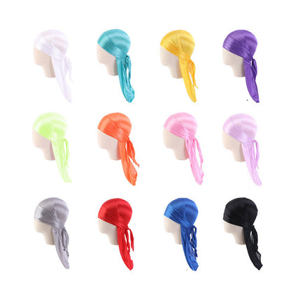 Children's Imitation Silk Pirate Hat Durag Long Tail Turban Hip Hop Cape Hat K-11