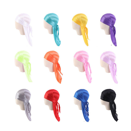 Children's Imitation Silk Pirate Hat Durag Long Tail Turban Hip Hop Cape Hat K-11