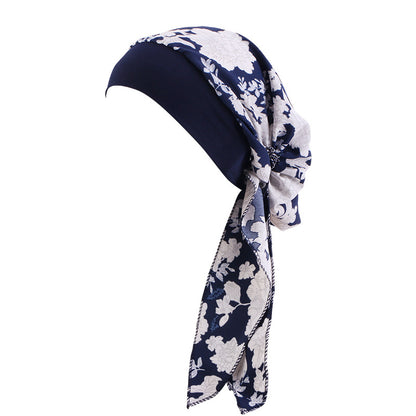 Ethnic Style Tie Tape Cap Elastic Wide Ribbon Baotou Cap Chemotherapy Cap Household Cap JDT-329C