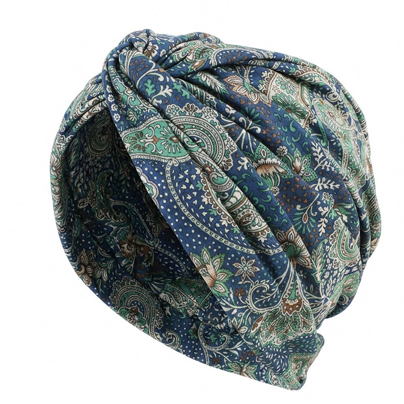 Cross-Border New Style Printed Cross-Twist Hat, Women's Elastic Turban Hat, Indian Hat Jdt-163I