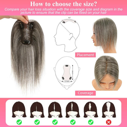 Hair Toppers for Women Gray Hair Toppers for Women 100% Remy Human Hair Grey Hair Toppers for Women with Thinning Hair Clip in Hair Toppers Short Hair Pieces for Women Real Hair Toppers Grey