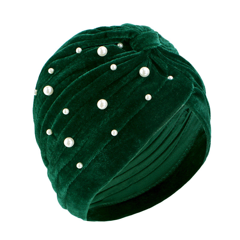 Cross-border supply starry Pearl Diamond flannel headscarf hat pleated Indian hat toe cap TJM-21F