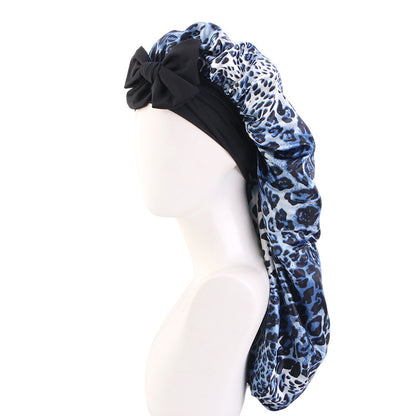 New Leopard Print Sleep Cap with Wide Elastic Band, Long Hair Care Cap with Tie, Headscarf Hat Jdb-446X