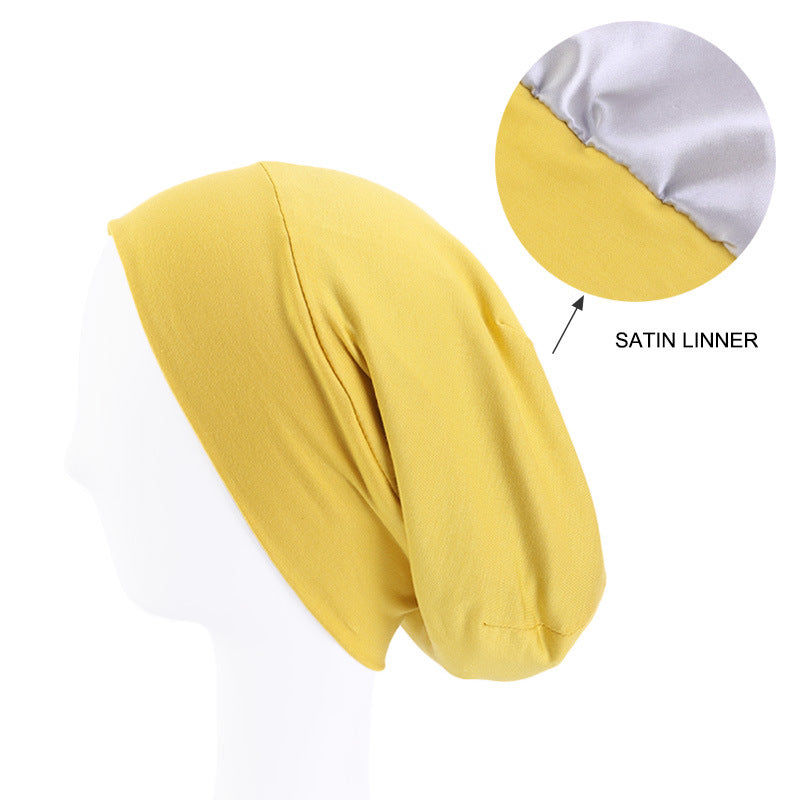 Modal stretch cotton pullover cap lined with Satin double-layer nightcap turban cap chemotherapy hat