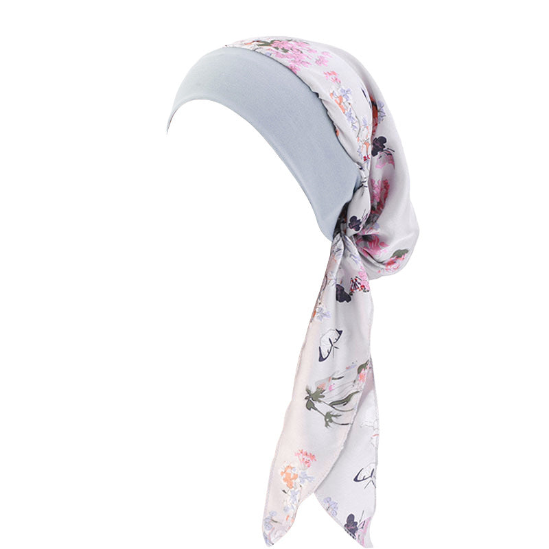 Pastoral Style Elastic Wide-Brimmed Imitation Silk Turban Hat, Long Tail Braid Hat, Chemotherapy Hat, Cross-Border Supply