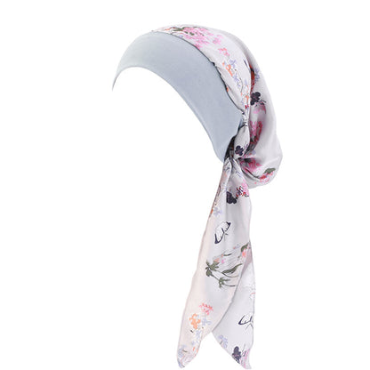 Pastoral Style Elastic Wide-Brimmed Imitation Silk Turban Hat, Long Tail Braid Hat, Chemotherapy Hat, Cross-Border Supply