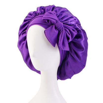 Cross-border supply solid color streamer round hat bow satin wide-brimmed nightcap advertising cap makeup cap JDB-301L