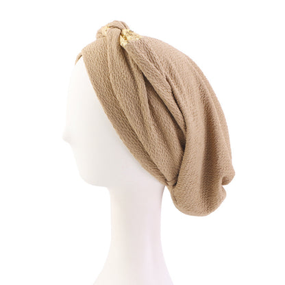Cross-Border Solid Color Sequin Braided Cross-Turban Hat Small Hat Head Wrap Hair Protection Hat Jdt-429F