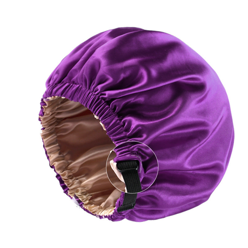 Satin nightcap invisible flat adjustable buckle artificial silk double-layer round hat shower cap beauty hair hat