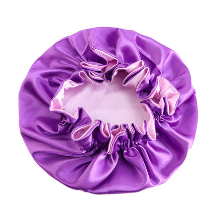 Auricularie Edge Color Solid Color Double Layer Nightcap Contrast Color Tapis Hat Silk Beauty Care Cap JDB-443A-2