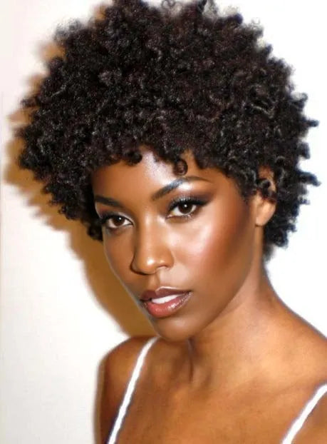 African American Short Kinky Curly Full Lace Human Hair Wig 6 Inches