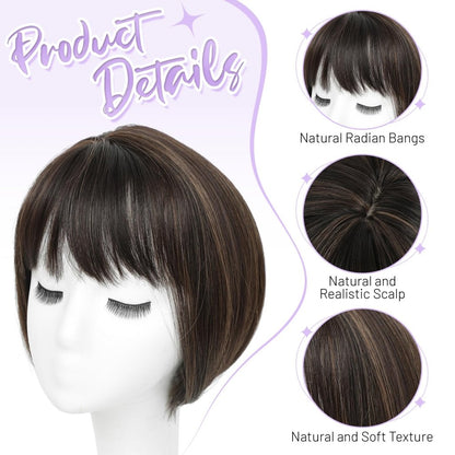 Human Hair Pieces Short Bob Hair Toppers with Bangs Side Part Hair
