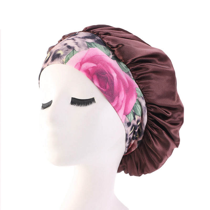 Printed hair band satin round hat nightcap beauty makeup hat headscarf cap JDB-301H