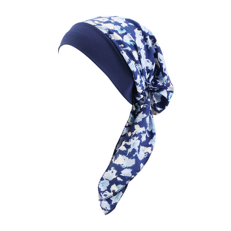 Ethnic Style Tie Tape Cap Elastic Wide Ribbon Baotou Cap Chemotherapy Cap Household Cap JDT-329C