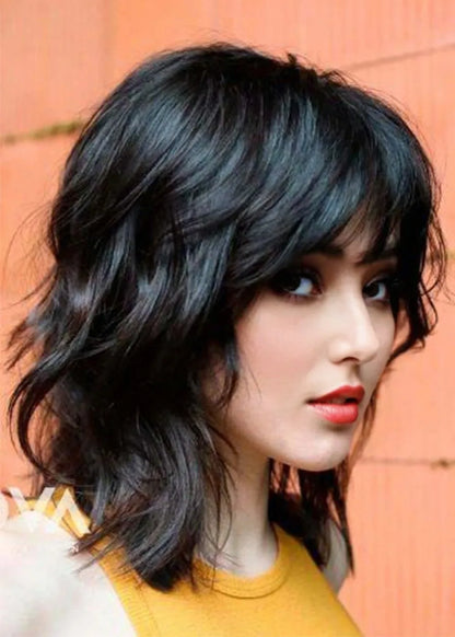 Eleganti acconciature da donna di media lunghezza, parrucche senza cappuccio in capelli umani ondulati da 16 pollici