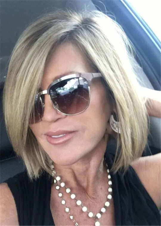 Mittellanger Bob mit Seitenscheitel, Kunsthaar, natürlich glatt, mit Lace-Front