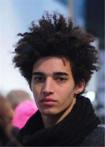 Afro American Men's Hairstyle Yaki Straight Human Hair Full Lace Wigs