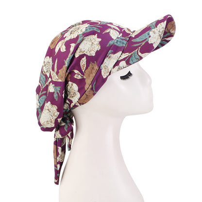 New Style Printed Brimmed Baseball Cap Outdoor Sunshade Strap-On Headgear Sunshade Fabric Hat Jdt-234I