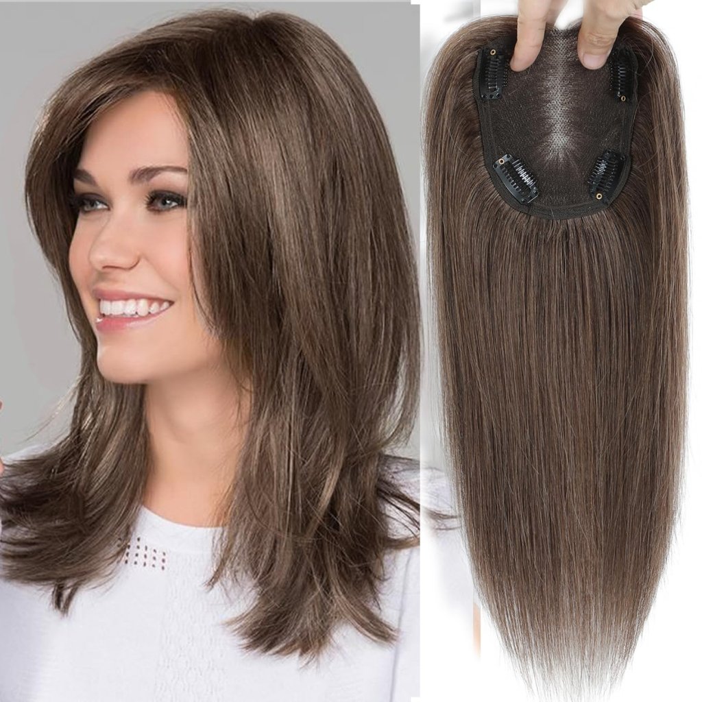 Hair Toppers for Women Real Human Hair 150% Density Clip In Topper Hairpieces 10 × 12CM Swiss Base Wiglet Top Hair Pieces for Women with Thinning Hair（12Inch,1B#）