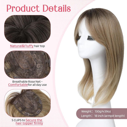 Short Layered Hair Topper with Bangs for Women with Thinning Hair 14 Inch 100% Human Hair Wigs Piece