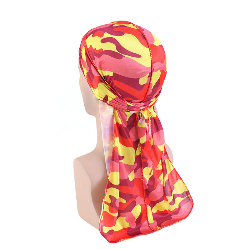 Cross-Border New Style Imitation Silk Camouflage Headscarf Hat, Long-Tailed Pirate Hat, Tie-On Head Wrap Hat Tjm-05-3H