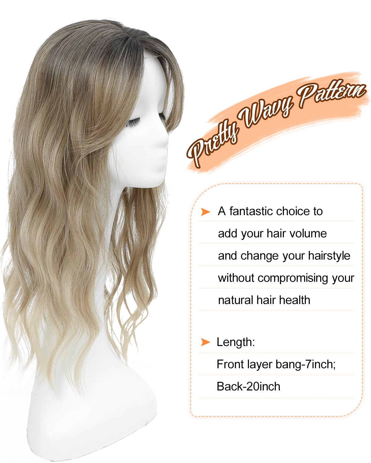 20Inch Wavy Hair Topper for Women Add Volume&Cover Thinning Hair with Natural Looking Hair Piece