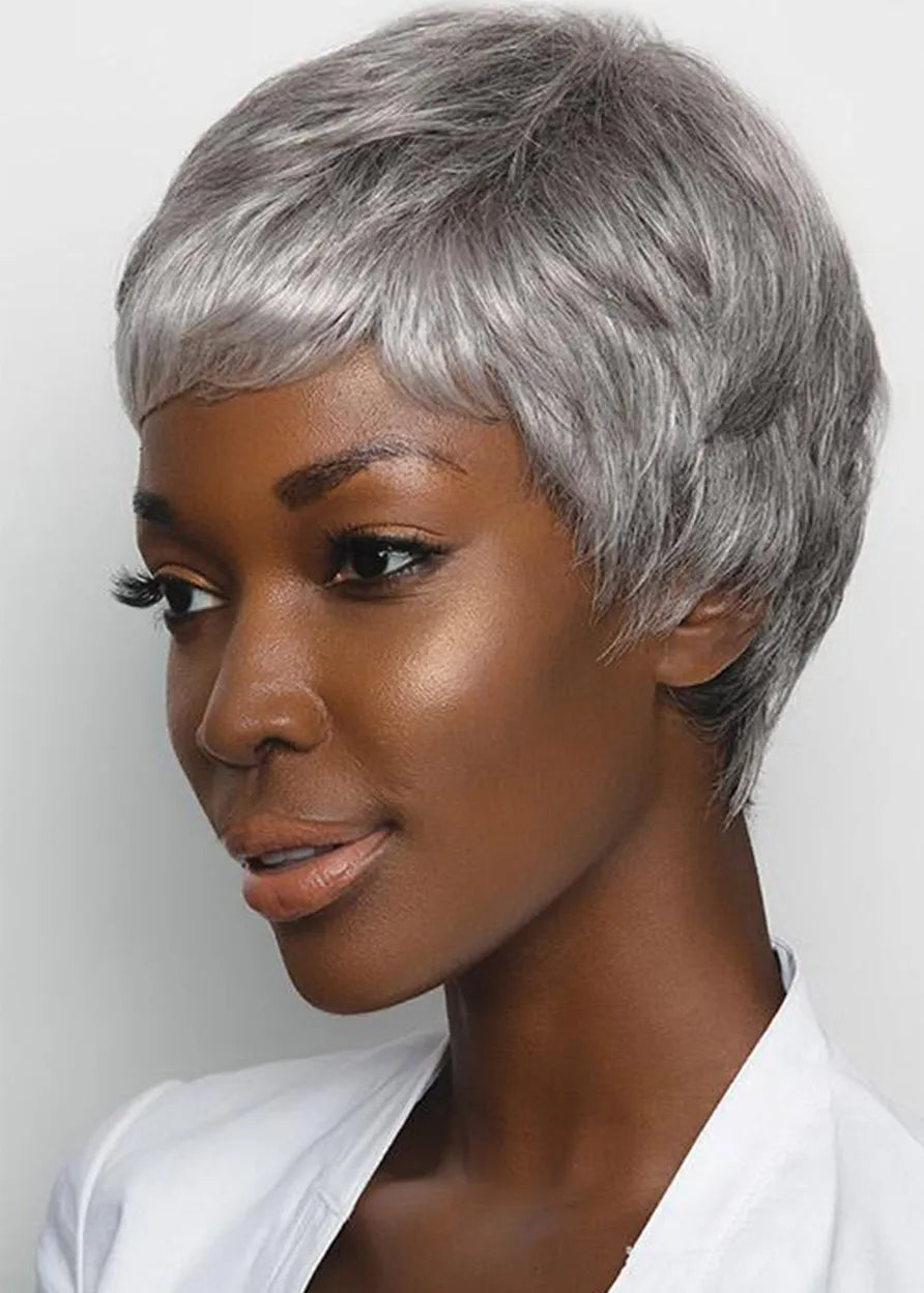 Women's Short Pixie Cut Hairstyles Straight Synthetic Hair Capless Wigs 6inch