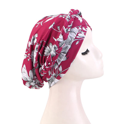 Cross-border New Printed Twist Braid Double Cross Twist Hat Bohemian Style Small Hat Stretch Baotou Hat