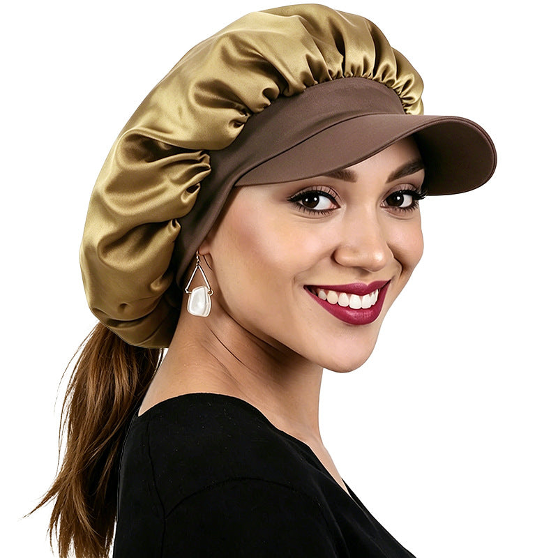 New Double-Layer Satin Brimmed Hat with Adjustable Buckle, Wide-Brimmed Sleep Cap, Hair Care Turban Hat, Hair Care Cap Jdb-301-2E