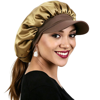 New Double-Layer Satin Brimmed Hat with Adjustable Buckle, Wide-Brimmed Sleep Cap, Hair Care Turban Hat, Hair Care Cap Jdb-301-2E