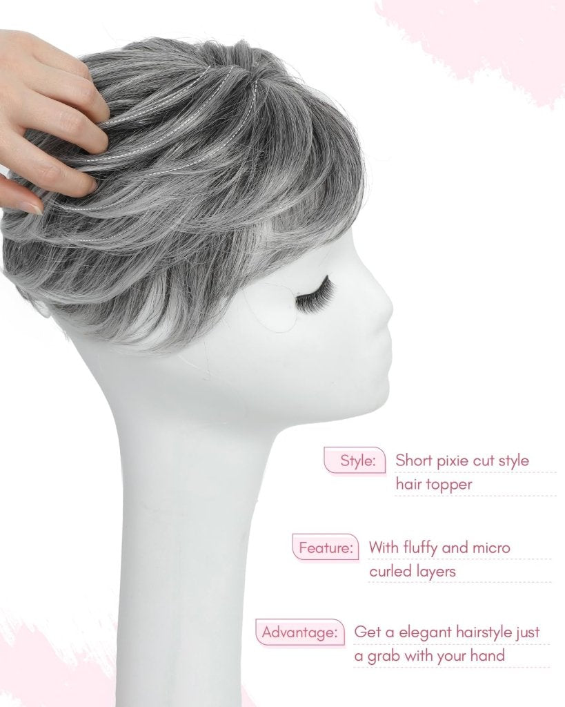 Hair Topper Short Pixie Cut Pieces for Women with Thinning Human Hair Wigs